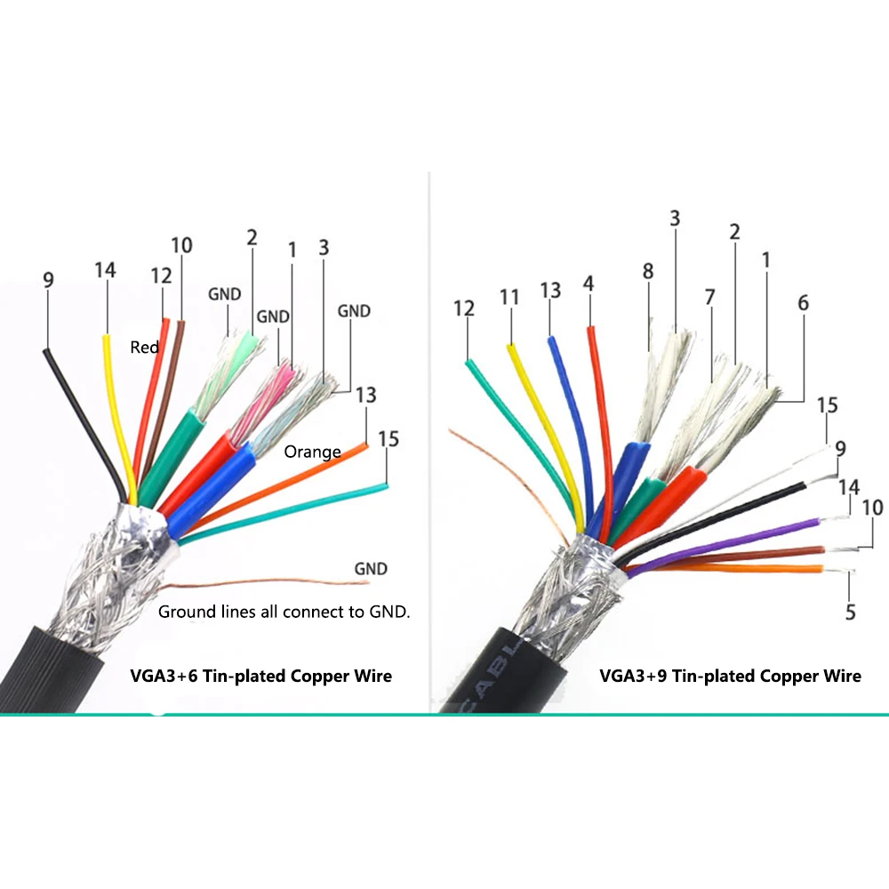 Vga conector macho fêmea, conjunto com 3 linhas de conexões de 15 pinos, vga 3 + 6 3 + 9 porta serial e adaptador de áudio db15