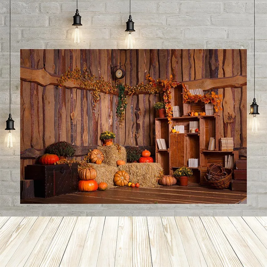 Avezano Autumn Halloween Pumpkin Flower Wood Board Flower Newborn Baby Birthday Decor Backdrop Photo Background Custom Studio