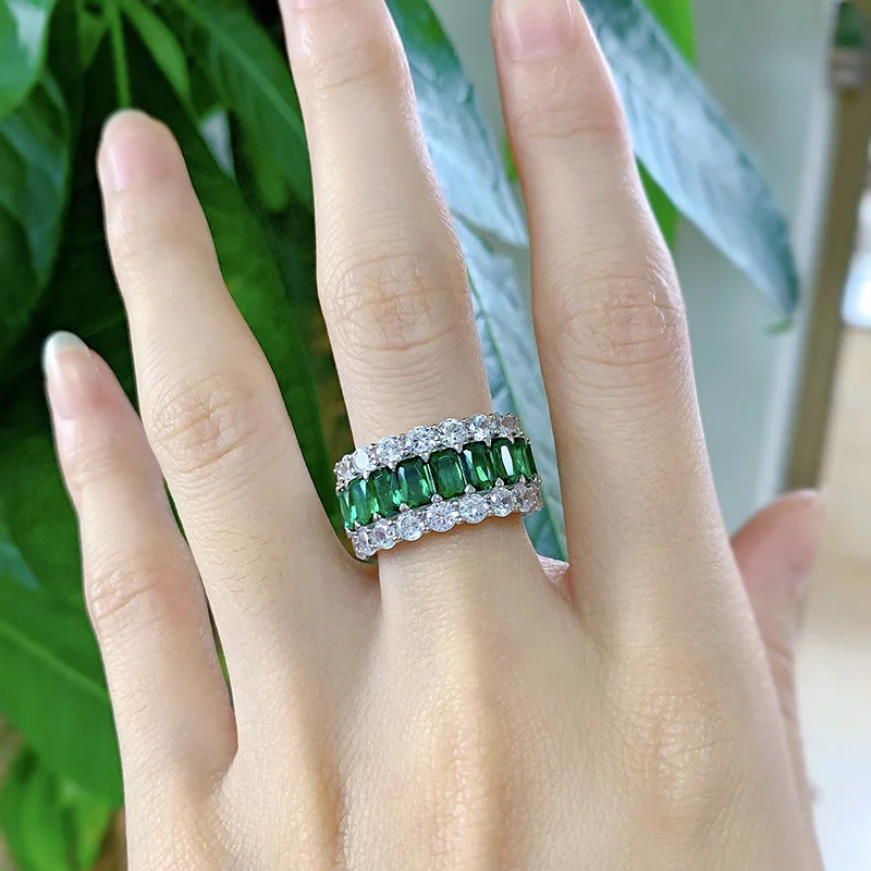 Eternity Volledige Emerald Diamond Ring 100% Echt 925 Sterling Zilveren Party Wedding Band Ringen Voor Vrouwen Mannen Engagement Sieraden