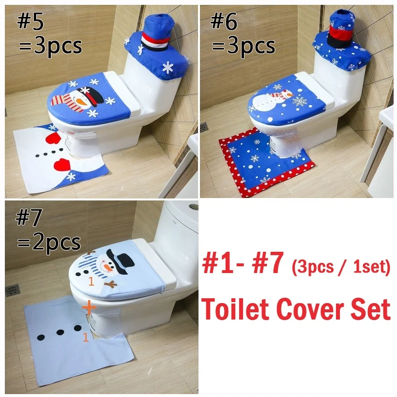 Christmas Santa Claus Toilet Seat Cover Rug Home Decoration Christmas Toilet Lid Case Bathroom Mat Xmas Decorative Gifts 1Set