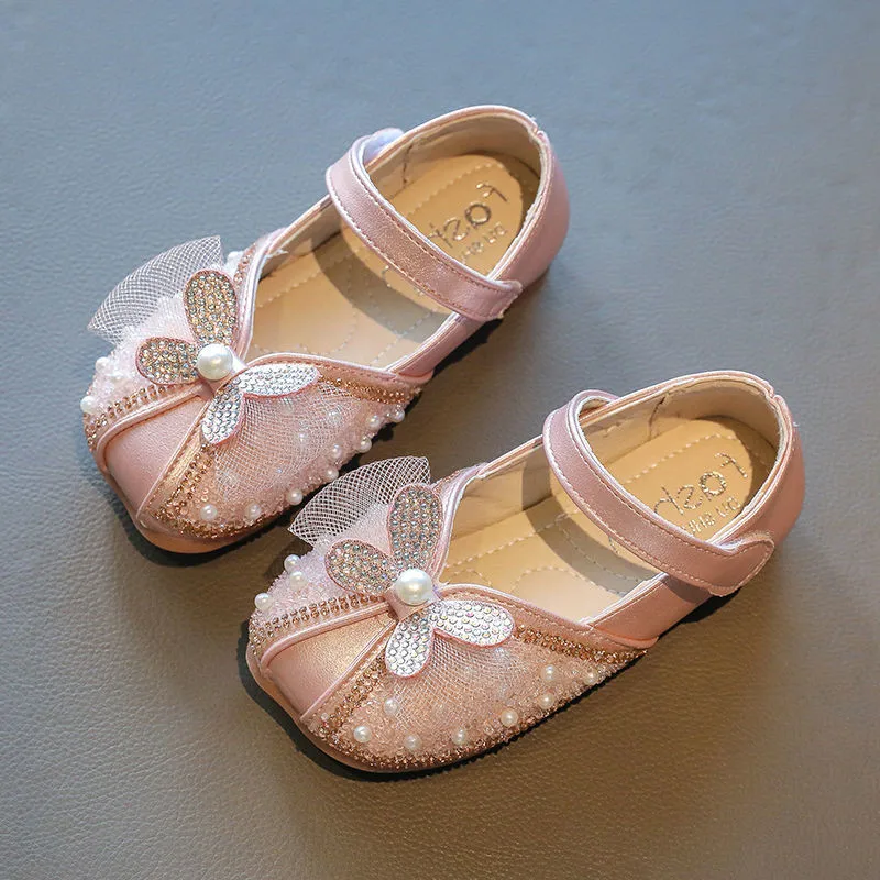 Beautiful Children Leather Shoes Rhinestone White Pink Girls Princess Shoes For Wedding Party Dance Kids Performance Shoes 1-8T