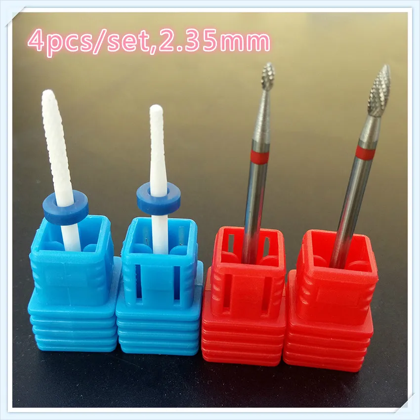 4pcs/set Ceramic+carbide  Nail Drill Bit Pedicure Machine Remove Foot Calluses Flame Bit Tools 3/32