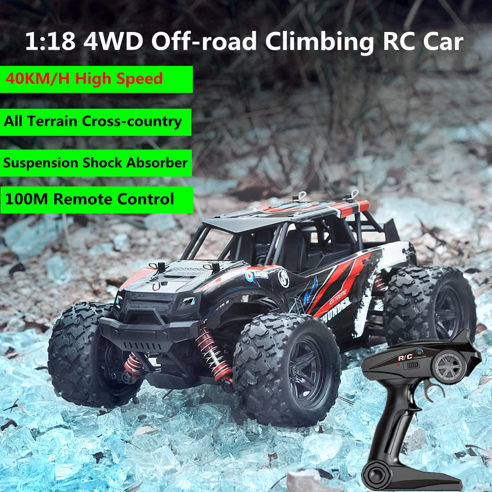 40KM/H High Speed 4WD Off-road Climbing RC Car 1:18 All-terrain Cross-country Suspension Shockproof 100M Distance Kids Gift Toy