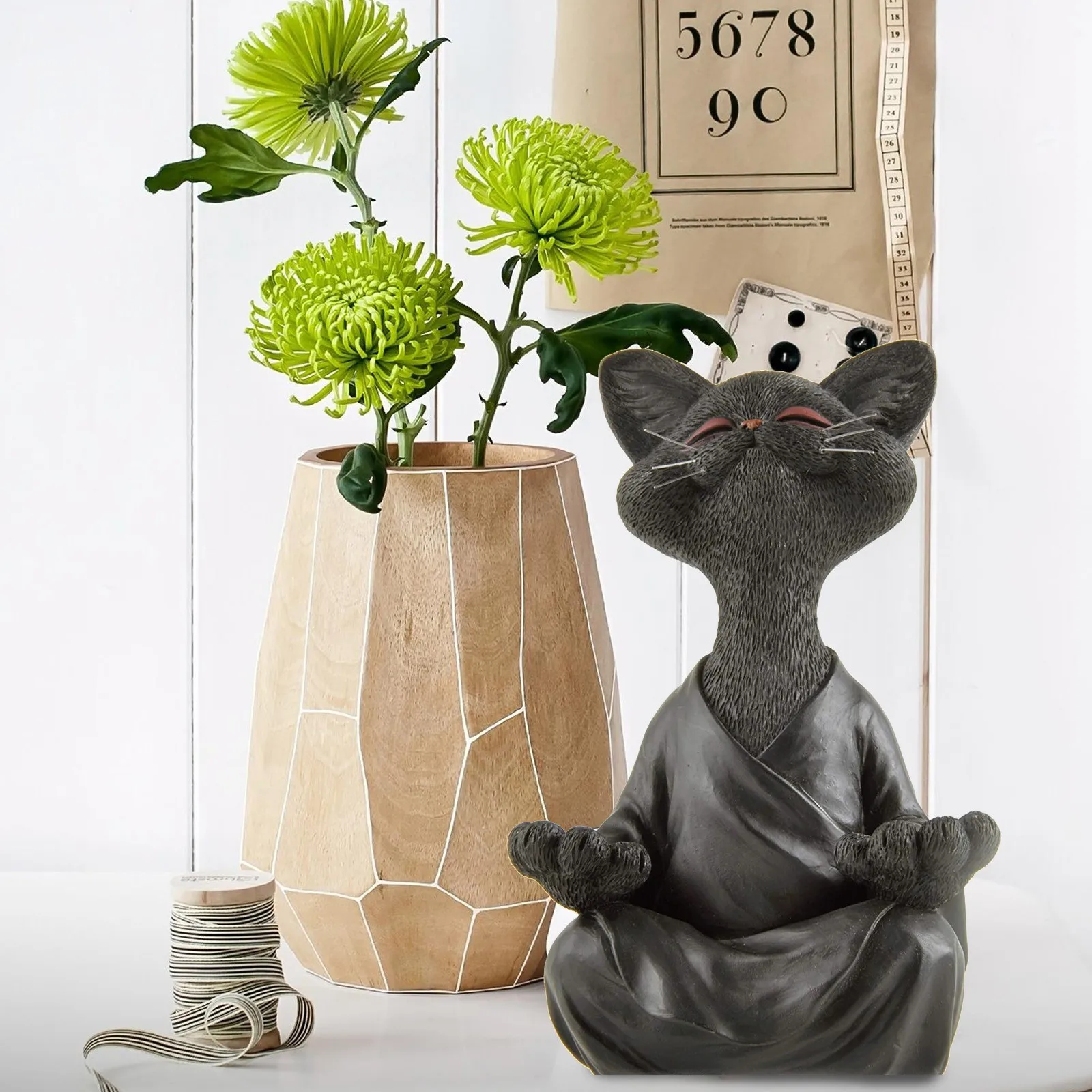 2021 Whimsical Black Buddha Cat Figurine Meditation Yoga Collectible Happy Cat Decor Art Sculptures Garden Statues Home Decor