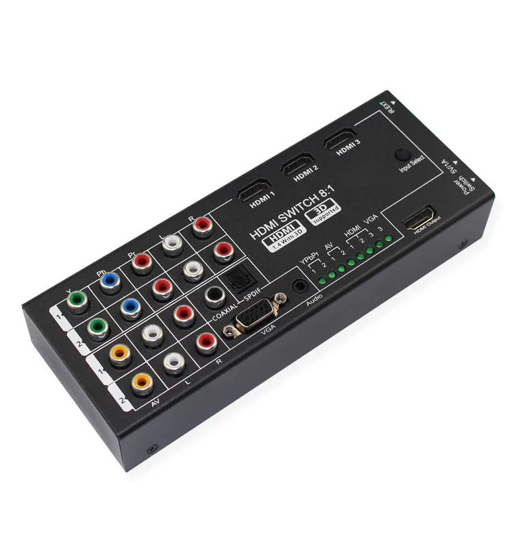 다기능 HD 컨버터 스위치 8 입력을 HD+COAXIAL+SPDIF 출력으로 변환 3D 및 서라운드 사운드 지원 1080P HDTV용