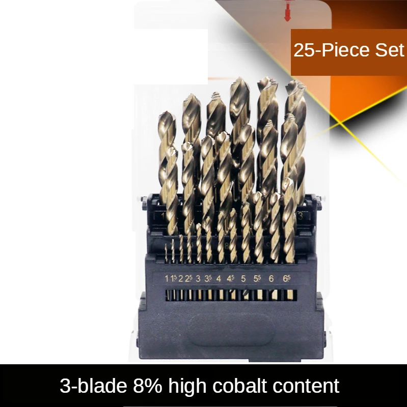 25pcs HSS Twist Drill Bit Set M42 High Speed Steel 8% Cobalt Drill Bits Copper Aluminum Iron Wood Stainless Steel Metal Drill