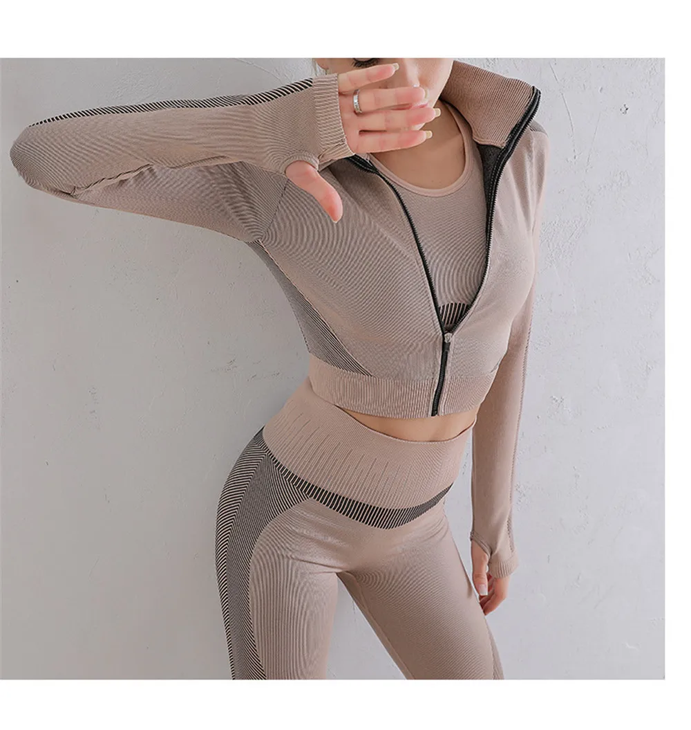 Traje de Yoga deportivo para mujer, conjunto de Yoga sin costuras, ropa de Yoga de manga larga, trajes de gimnasio deportivos para mujer, ropa para