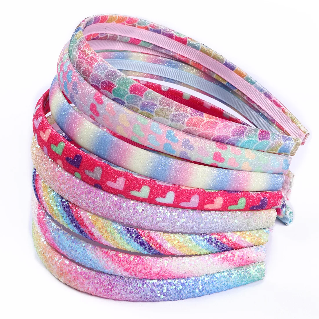 

24pcs Glitter Gradient Mermaid Color Hairbands Cartoon Hard Headbands Princess Headwear Boutique Hair Accessories for Girls