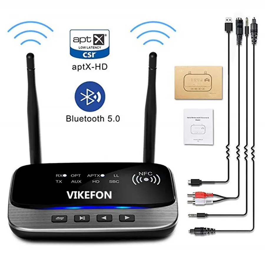 

Bluetooth Transmitter Receiver Long Range 5.0 Audio Adapter for TV Home Stereo PC Headphone, AptX LL/HD,Optical RCA AUX 3.5mm