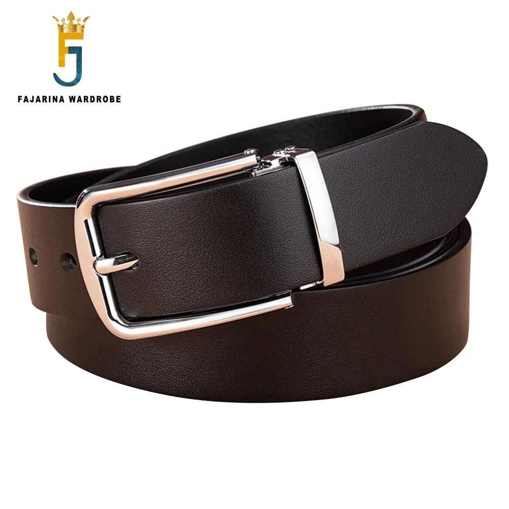 FAJARINA Men's Solid Zinc Alloy Metal Mens 100% Pure Cowhide Jeans Belt Leather 3.3cm Wide Thickening Accessories N17FJ1161