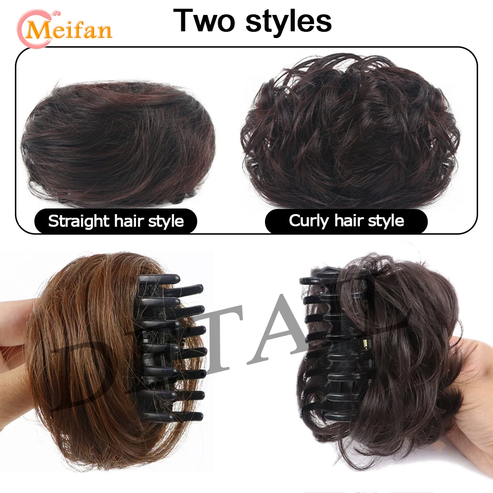 MEIFAN Synthetic Claw Chignon Hair Bow Little Hair Bun Donut Messy Scrunchies Wrap Around Ponytail Extension for Women