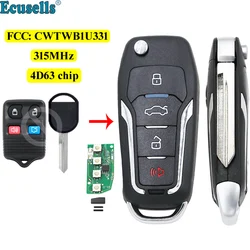 Upgraded Flip Remote Key Fob 315MHz 4D63 80Bit Chip for Ford Edge F series Focus Lincoln Mercury FCC: CWTWB1U331 H75 Uncut Blade