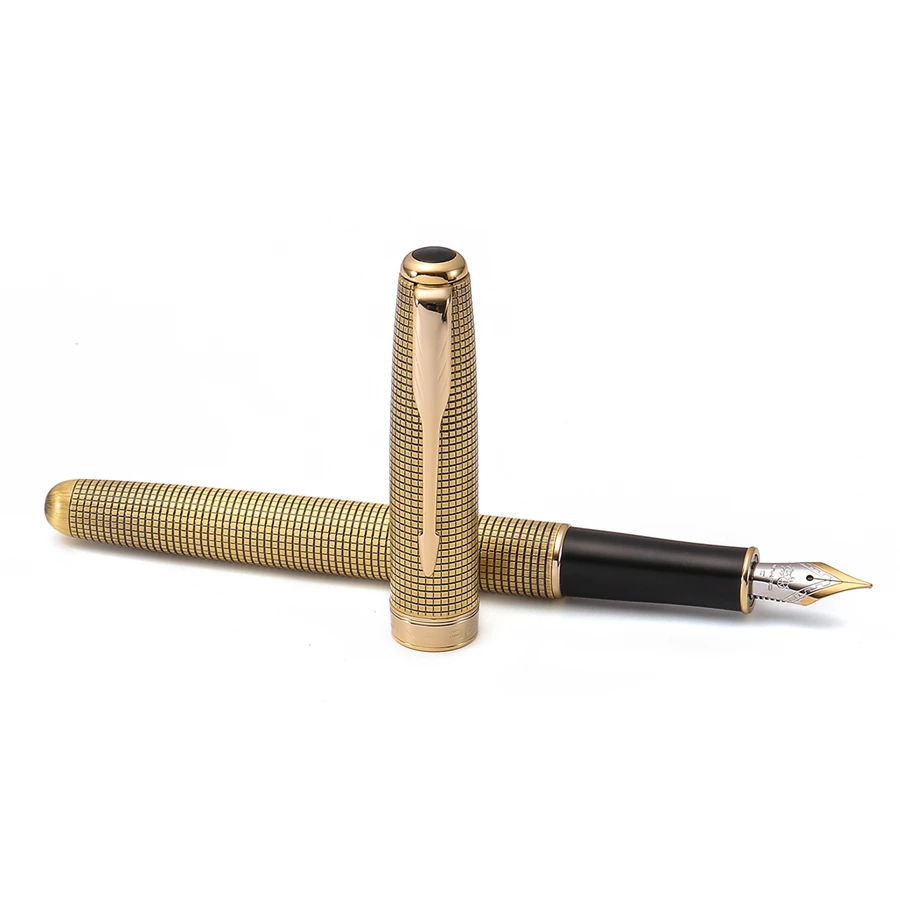 Jinhao Retro Chain Mail Fountain Pen, Copper Barrel, Gold Arrow Clip, Fine Nib, Office Finance School Writing Supplies A6488