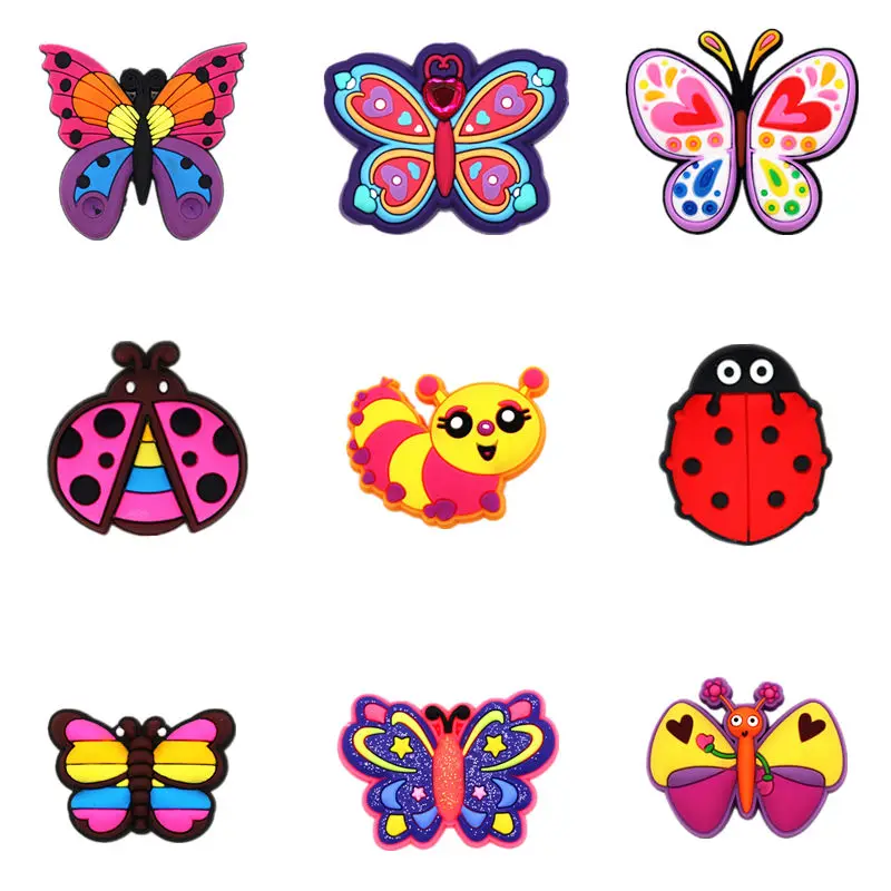 High Quality Shoe Charms Lovely Butterfly Ladybug PVC Shoes Decoration Sandals Accessories fit Kids Party Gifts F28AL