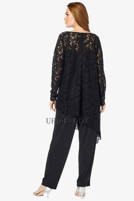 Black Asymmetric Two Piece Lace Pant suits for Mother of the Bride