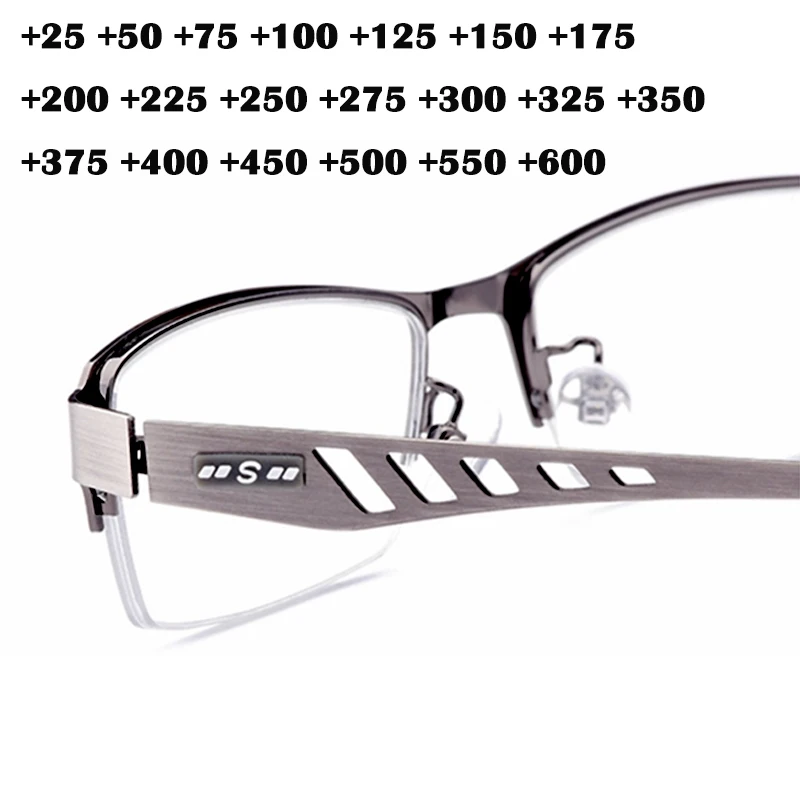 

Business Men's Reading Glasses High Quality Titanium Alloy Half Frame Clear Presbyopic Glasses Optical Eyeglass Black +175 225