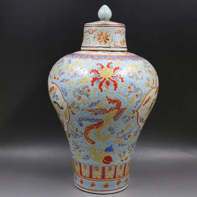 Qing Dynasty Qianlong Luminous Porcelain temple jar Pink Crane Pattern Vase Antique Crafts Home Decoration Porcelain Ginger jar