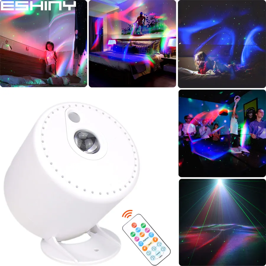 ESHINY RGB LED Rechargeable Battery Aurora Star Sky Light Laser Projector Motive Disco USB DJ Night Kids Stage Bedroom B222N8