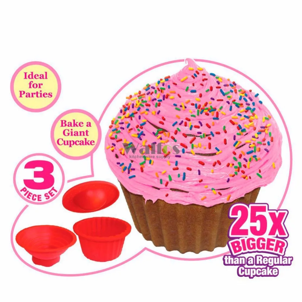 WALFOS Silicone Giant Cupcake Cake Mold 3 PCS Big Top Cupcake Baking Mold Cake Decorating Tools Baking Maker Kitchen Accessories