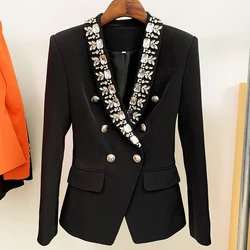 HIGH STREET più nuovo 2024 Fashion Designer giacca da donna con collo a scialle diamanti Strass che borda Blazer doppiopetto