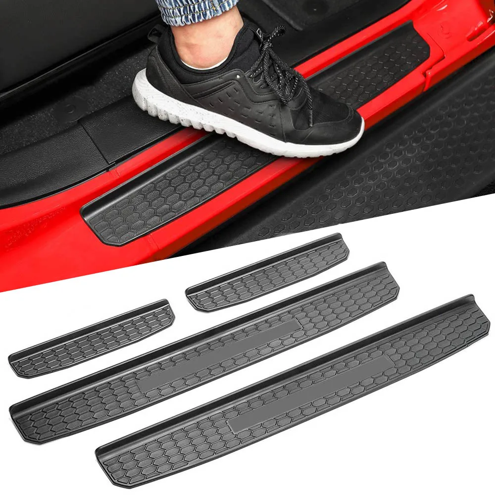 

4pcs Door Sill Guards Entry Anti-Scratch Doorsill Threshold Scuff Plate Protective Cover for Jeep Wrangler JL 2018-2020 4-Door