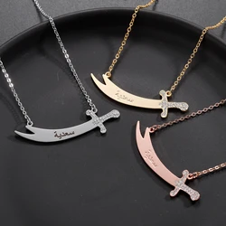 18k Gold Plated Arabia Name Necklace Knight Necklace Arabia Deep Carving Necklace Stainless Steel Unisex Necklace Knife Man Gift