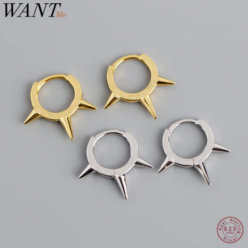 

WANTME Fashion Minimalist Punk Real 100% 925 Sterling Silver Awl Spike Stud Earrings for Women Geometric Party Jewelry Gift