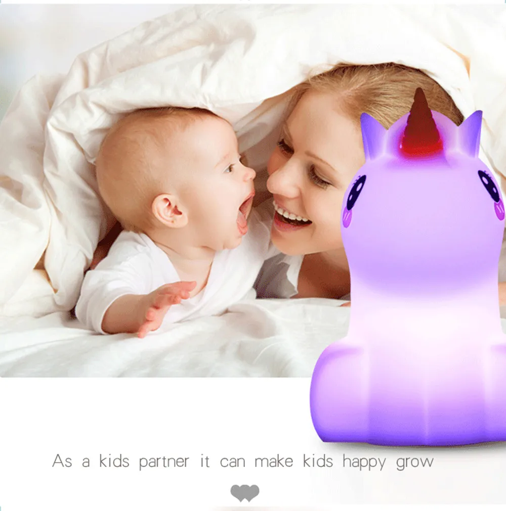 Unicorn Night Light Touch Sensor Remote Control Dimmable Timer USB Rechargeable Silicone RGB LED Night Lamp for Kids Baby Gift