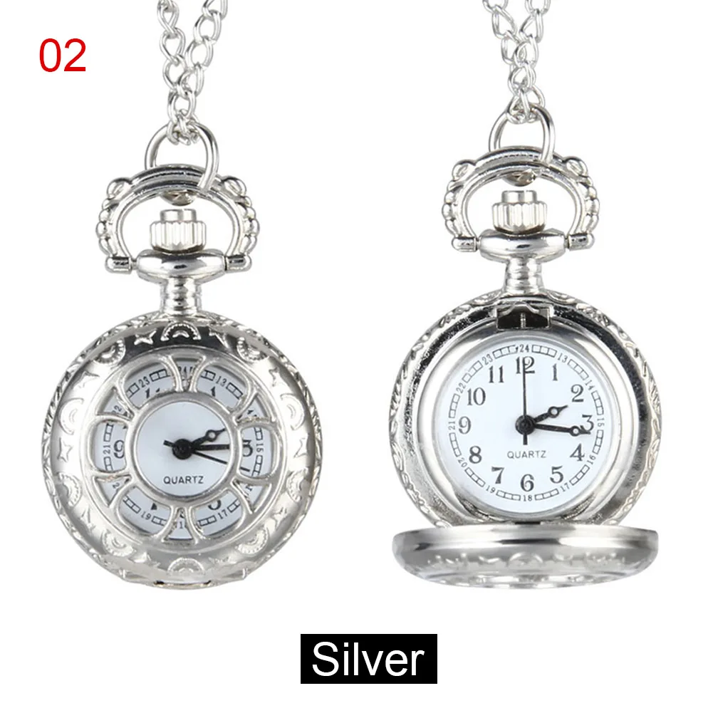 Quartz Pocket Watch Alloy Chain Hollow Out Flower Flip Cover Vintage Pendant Watches for Women H9