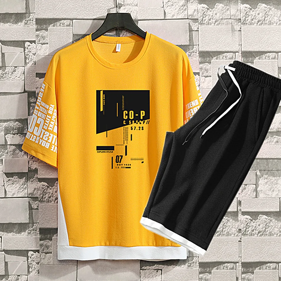 T-Shirt Set Men's Casual Short Sleeve Shorts Summer Sportswear Fashion Korean Loose Student Wear