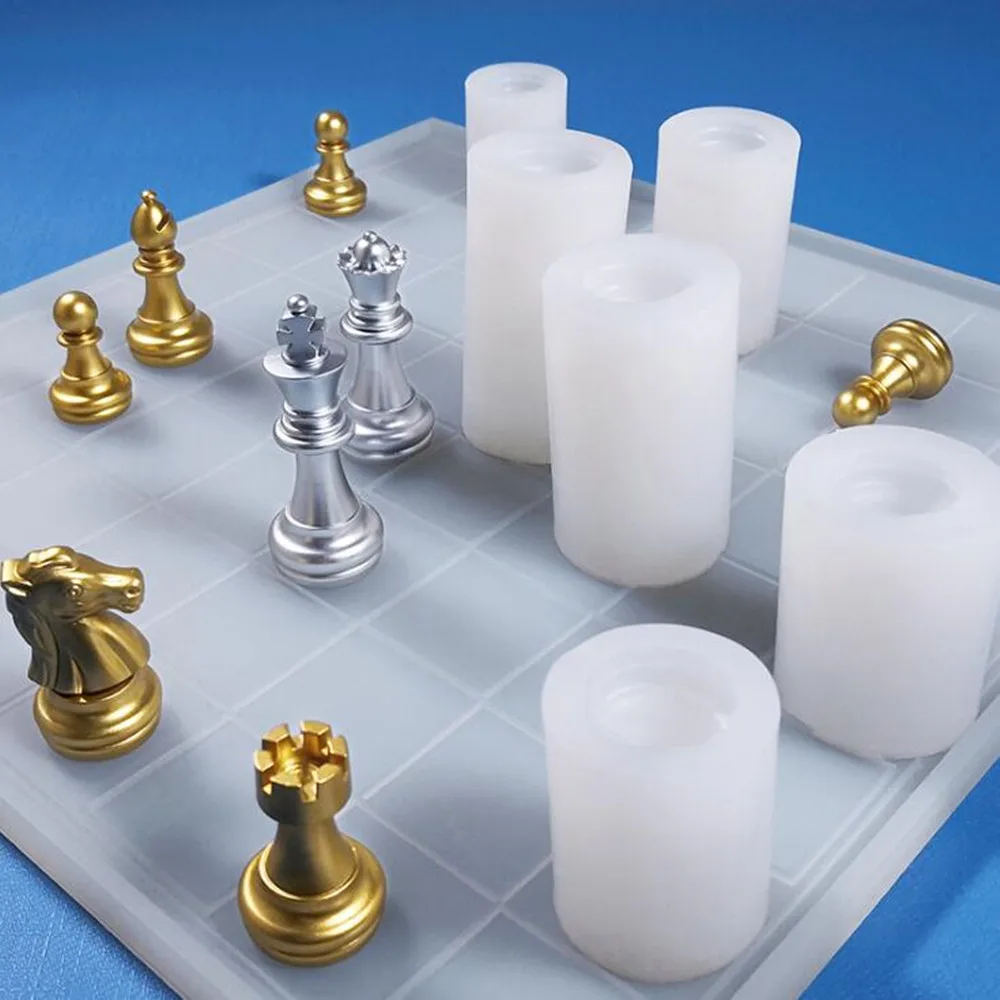 Resina Epóxi Fundição Moldes para Chess Internacional Placas, 3D Silicone Mold, UV Xadrez Decor, Artesanato Conjunto de Ferramentas, DIY