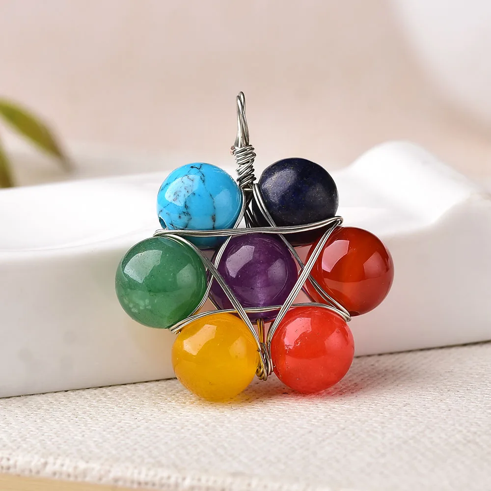 1PC Fashion Natural Stone Pendant Colorful Amethyst Turquoioses Agate Mineral Jewelry Chakra Energy Quartz For Men Women Crystal