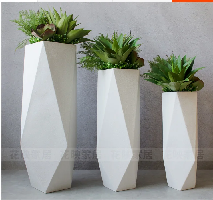 

Diamond glass fiber reinforced plastic floor-to-ceiling vase store mall flower arrangement art white flower device