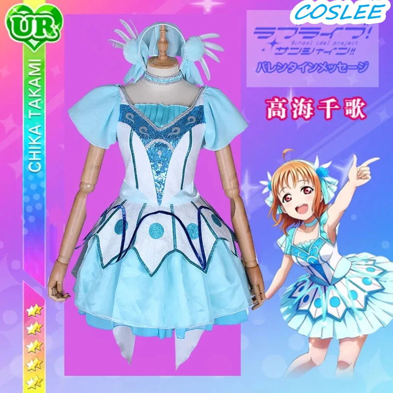 COSLEE Anime LoveLive Sunshine!Aqours Takami Chika Cosplay Costume Water Blue NEW World Uniform  For Halloween