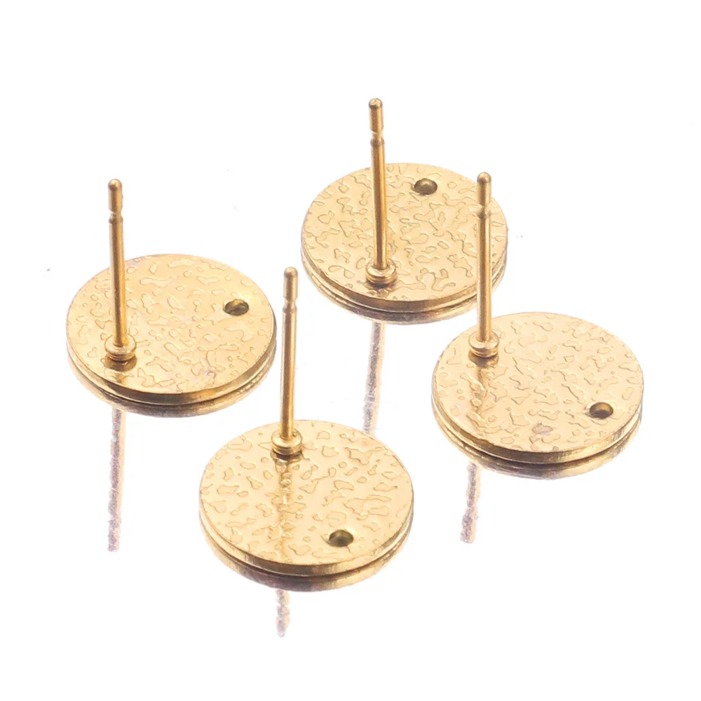 10PCS Lot Gold Stainless Steel Stud Earrings Connectors Round Posts with Hole DIY for Women Jewelry Making Supplies Accessories