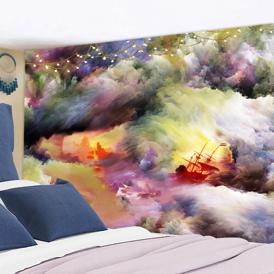 Sailing In The Clouds Mirage Tapestry Colorful Clouds Celestial Hippie Carpets Dorm Decor Psychedelic Witchcraft Wall Hanging