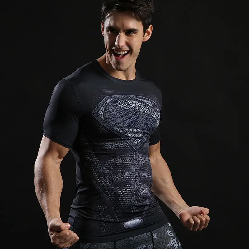 Compression Running T-shirt Men Printing Short Sleeve Quick Dry Fitness Bodybuilding Workout Tops Sport Acitve Wear Gym Clothing