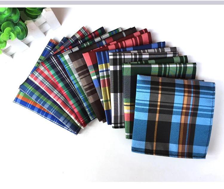 GUSLESON NEW Men\'s Colorful  Plaid Handkerchiefs Casual Wedding Hankies Business Casual Square Pockets