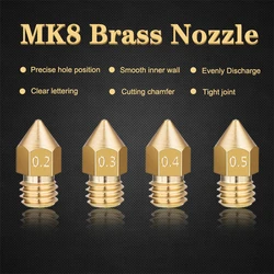 3DSWAY 4pcs/lot 3D Printer Parts MK8 Brass Nozzle Mixed Sizes Print Head 0.2/0.3/0.4/0.5mm 1.75mm filament for CR10 Ender 3
