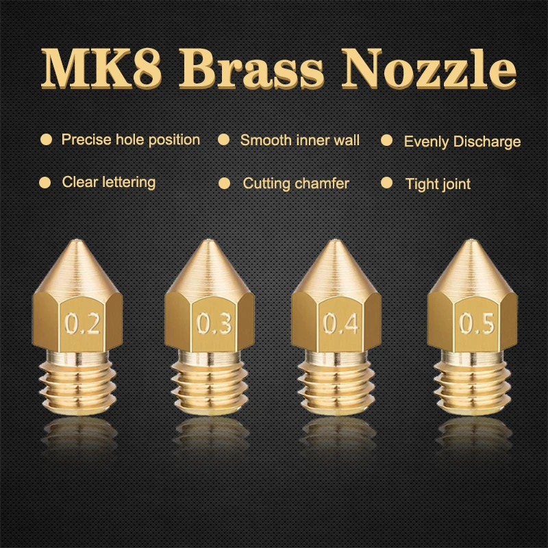 3DSWAY 4pcs/lot 3D Printer Parts MK8 Brass Nozzle Mixed Sizes Print Head 0.2/0.3/0.4/0.5mm 1.75mm filament for CR10 Ender 3