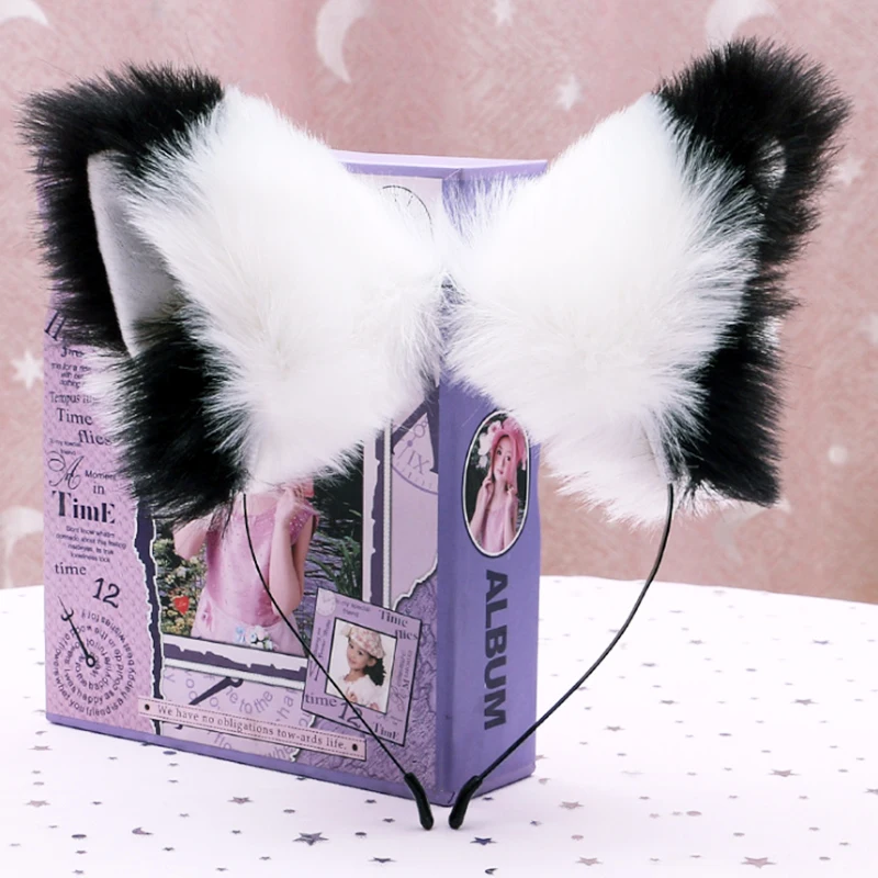 Cute Soft Sister Black and White Long Hair Nest Hair Scottish Fold Fox Ear Headband Headdress Cosplay