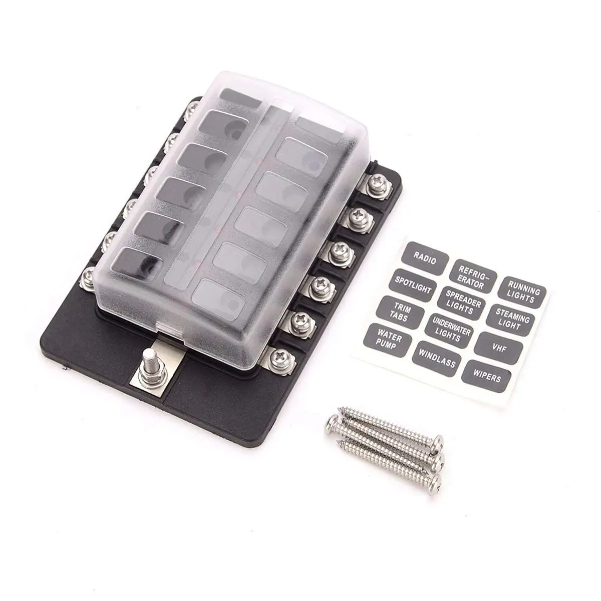 12 Circuit LED Fuse Block Blade Fuse Box with screw terminal block single plastic bag for Car Boat Marine Trike