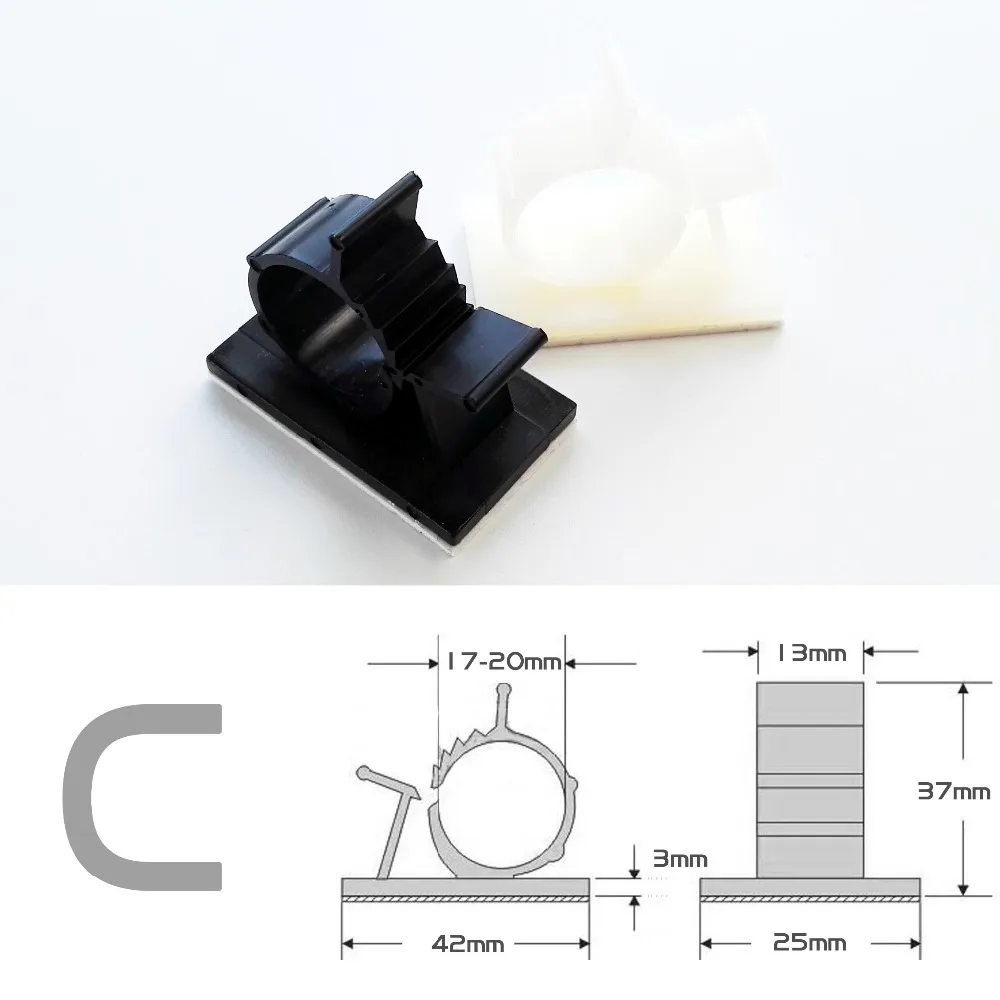 5 Stück schwarz weiß Nylon Kunststoff selbstklebende Kabelklemmen Clips Drahtkabel Stromleitung Halter Management Organizer Loop Fixer – Detail 3