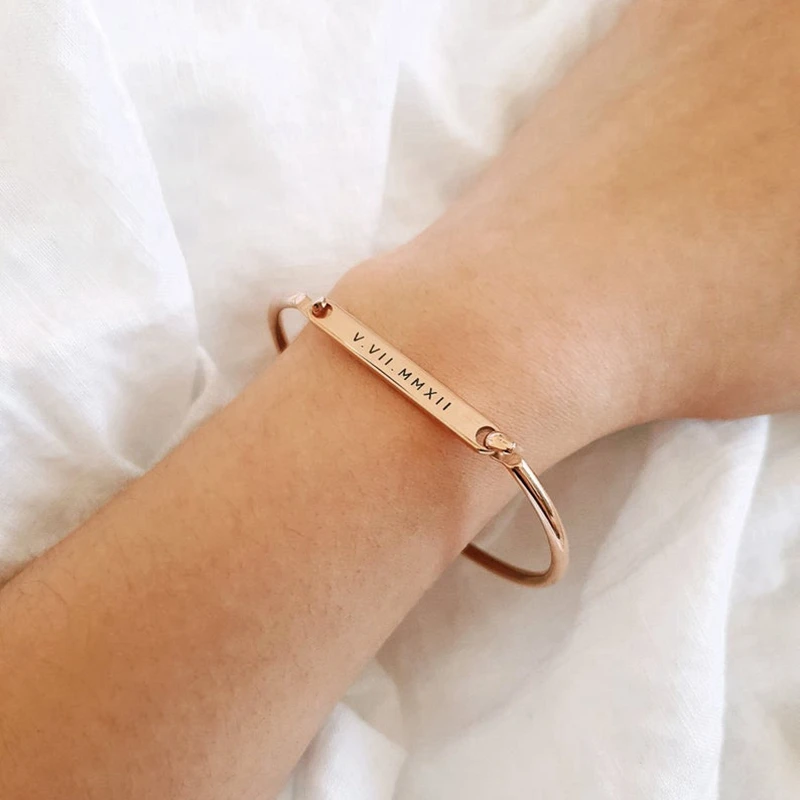 Customized Personalized Hand-decorated Bracelets Engrave Name Cuff Bangle Stainless Steel for Women Simple Bangle Gift for Her