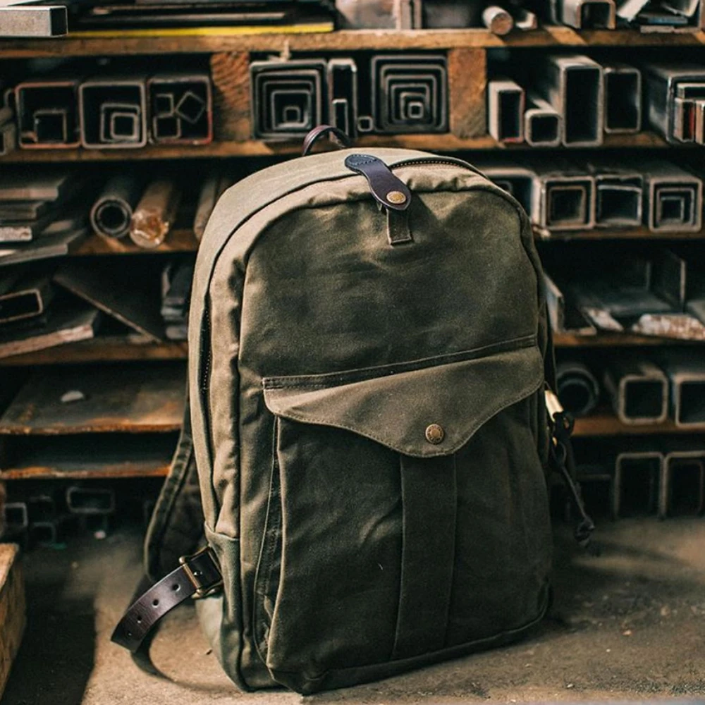 70307 Super Quality! American Vintage Waterproof Heavy Wax Canvas Backpack Unisex Computer Travel Bag 15oz