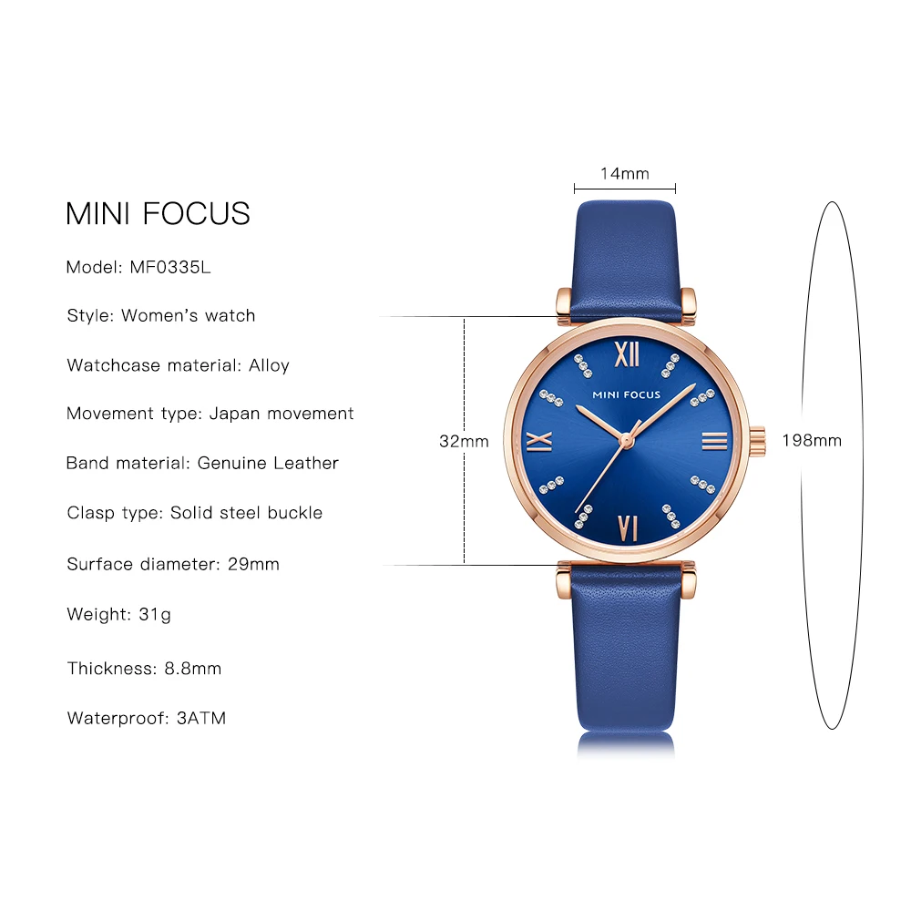 MINI FOCUS Luxury Quartz Watches Women White Leather Strap Simple Watch Lady Woman Waterproof Wristwatch Fashion Casual Watches