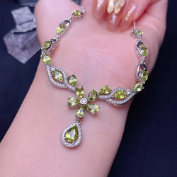 Collana di peridoto naturale, intarsio in argento sterling 925, elegante design di grande nome, squisito e bello