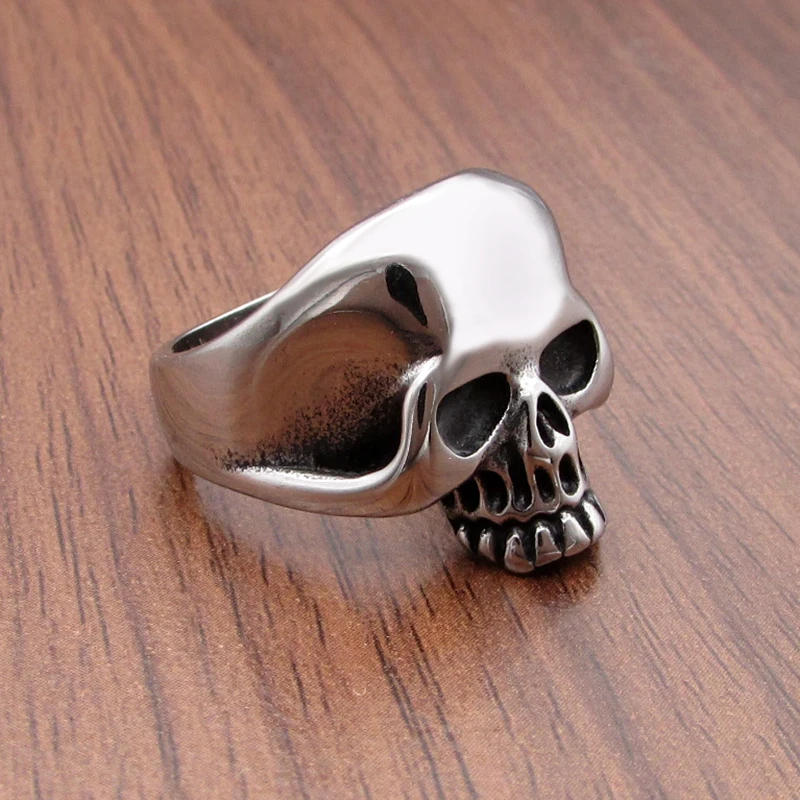 Punk 316L Stainless Steel Crack Splitting Devil Big Head Silver Color Black Skull Rings Jewelry