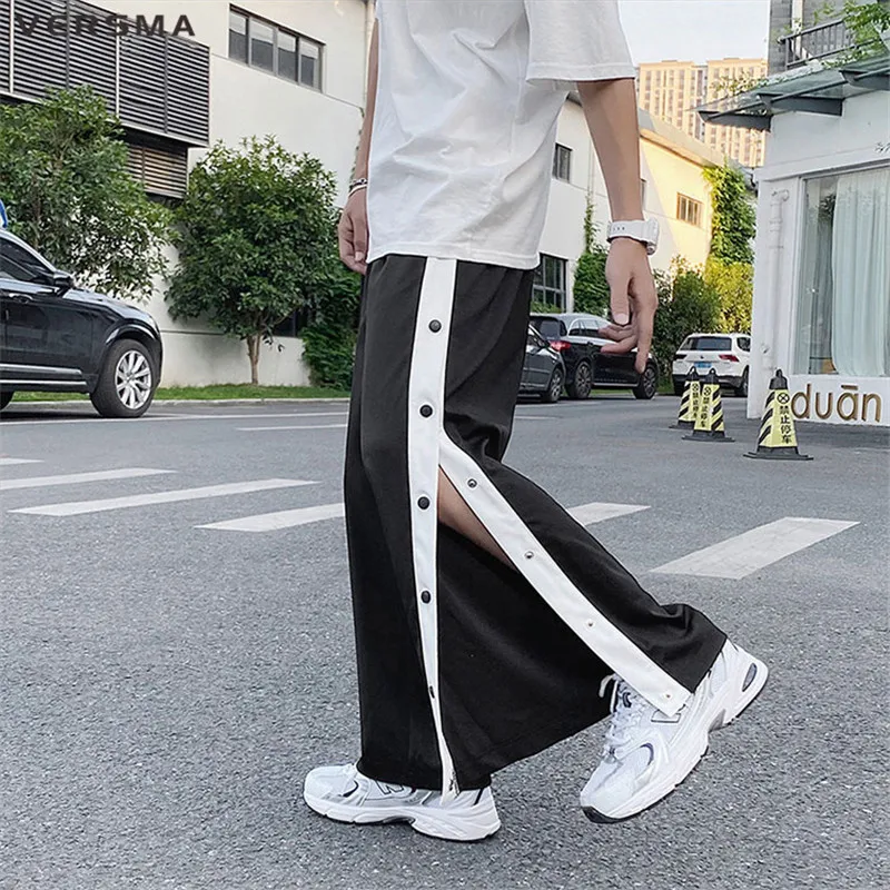 VERSMA Korean BF Wide Leg Training Sweatpants Trousers Men Summer Hip Hop Streetwear Men Loose Breasted Casual Pants Tracksuit