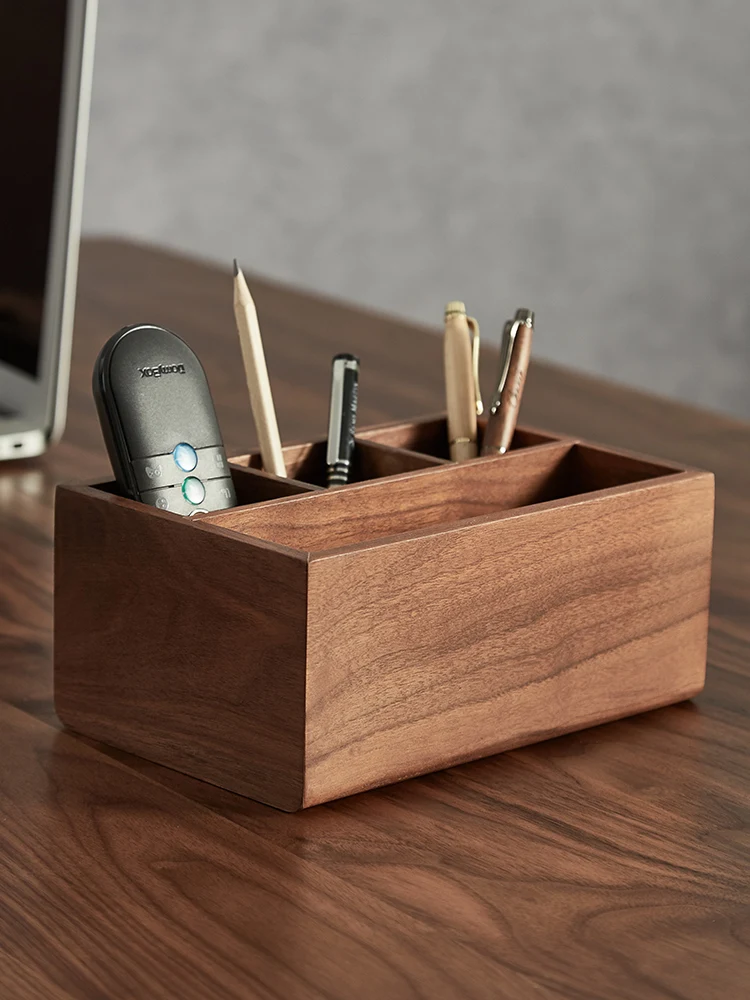 Remote Controller Bracket Pen Holder Solid Wood Office Household Desktop Storage Box Table Tidy Ornaments Wooden Office Supplies